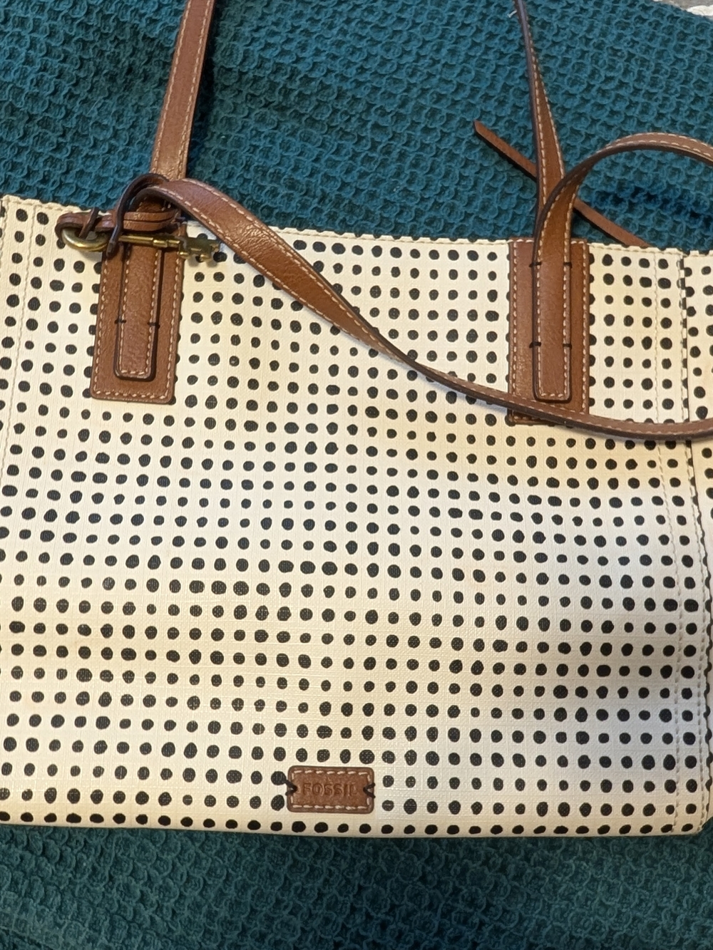 Fossil "Emma" Cream and Brown Dot Design Tote Bag